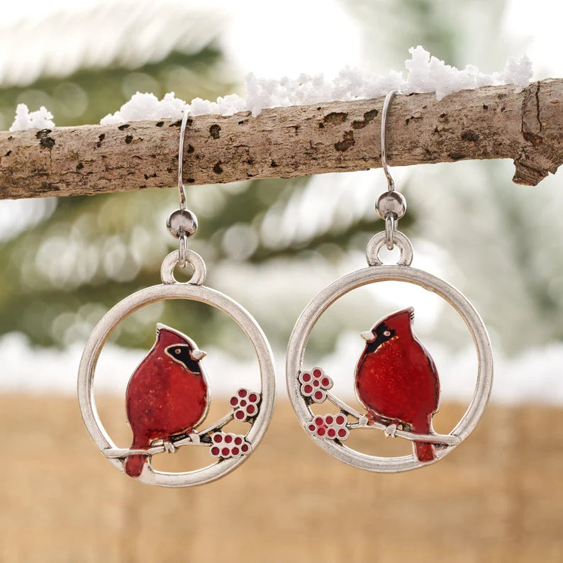 Wholesale Retro Red Bird Round Pendant Earrings,  Fashion Jewelry Accessory for Everyday or Party Wear