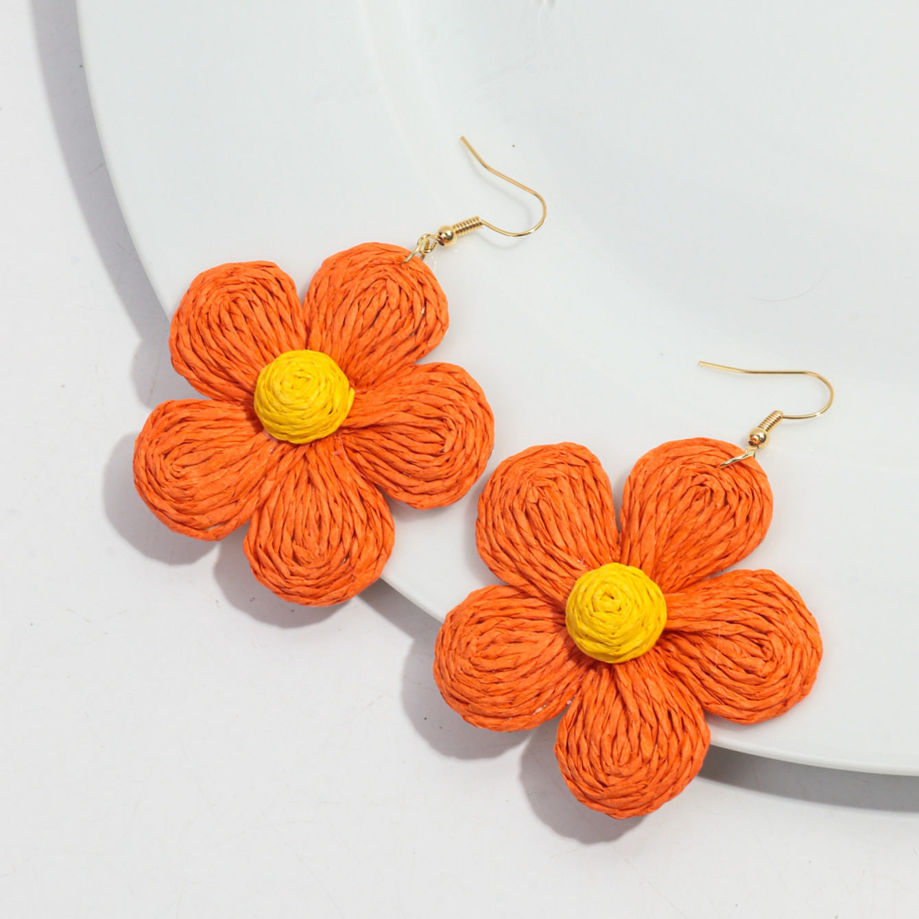 Wholesale Bohemian Handmade Raffia Flower Earrings Summer Seaside Vacation Fashion Accessory