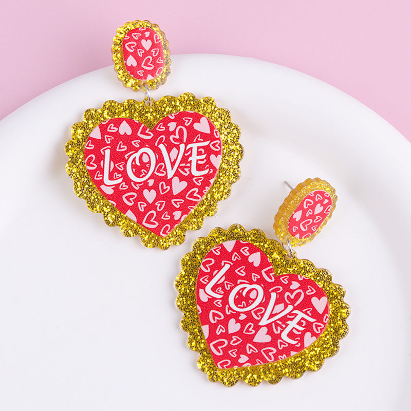 Wholesale Acrylic Valentine' s Day Glitter Heart Earrings