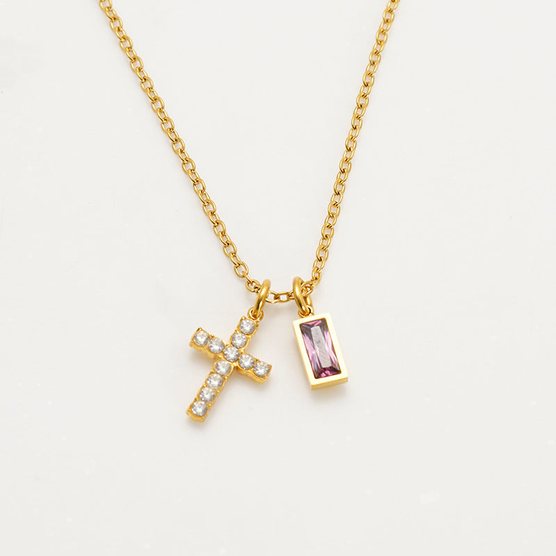 Wholesale Stainless steel December birthstone cross necklace