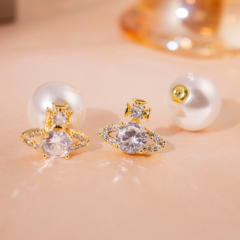 Wholesale Zircon Saturn Pearl Light Luxury Earrings