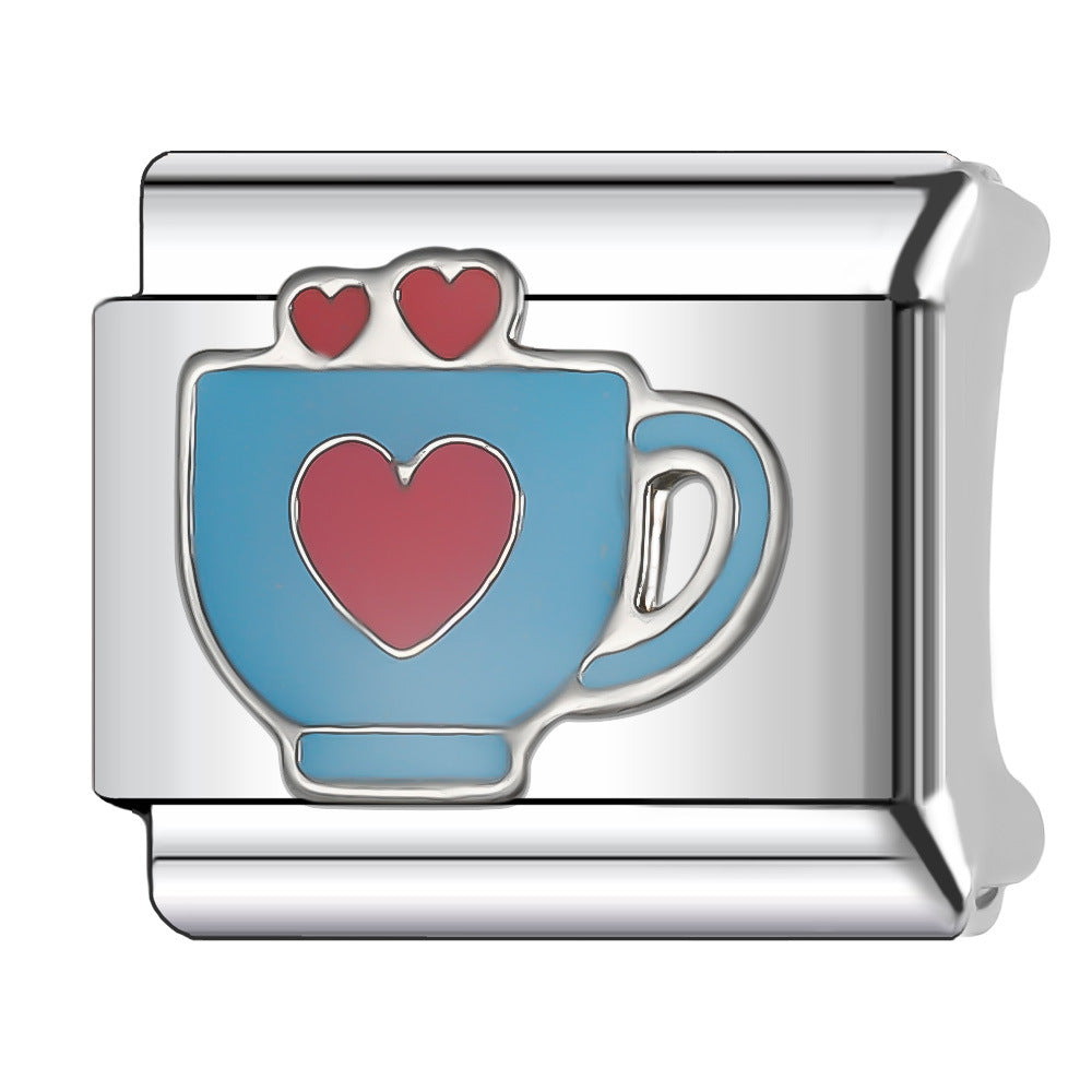 Wholesale Italian Charm Bracelet 9mm DIY Splicing Cartoon Cute Coffee Cup Stainless Steel Composable Bracelet
