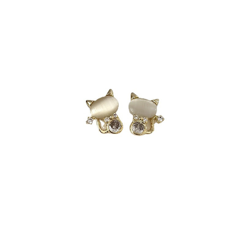 Wholesale gold plating cute cat light luxury earrings