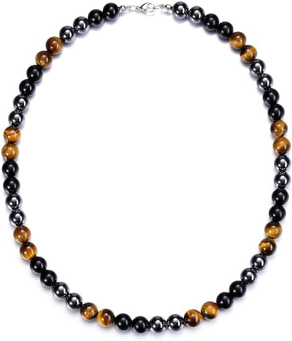 Wholesale  Natural Tiger Eye Stone Handmade Beaded Men' s Necklace
