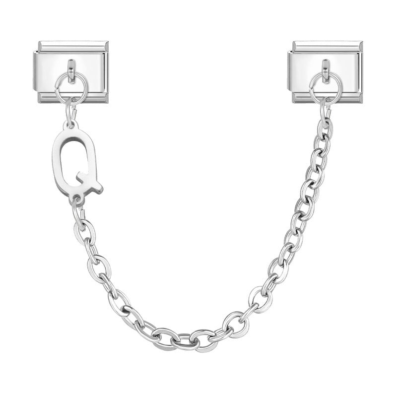 Wholesale Steel Color Letter Double Pendant DIY Fashion Italian Exquisite Creative Retro Module Bracelet Accessories Jewelry