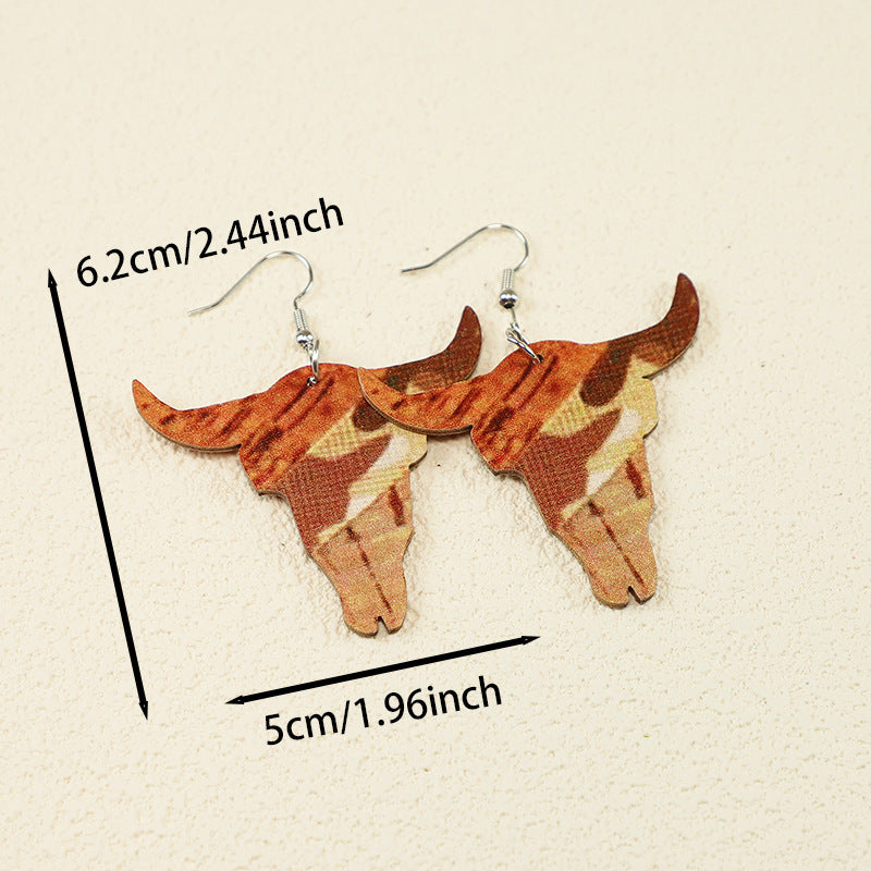 Wholesale Vintage Western Farm Cross Cactus Cow Head Wood Earrings