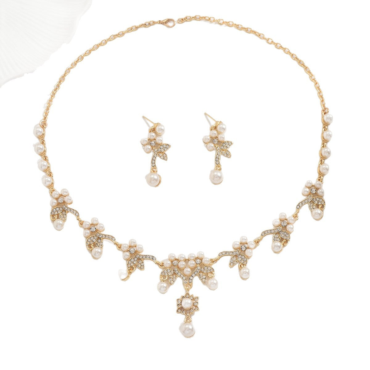 Wholesale Branch Shape Pearl Necklace Earrings Set Retro Jewelry Accessory for Bridal Party