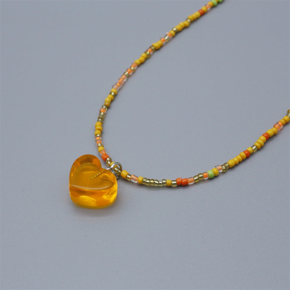 Wholesale Colorful rice beads beaded necklace  transparent love all-match clavicle chain