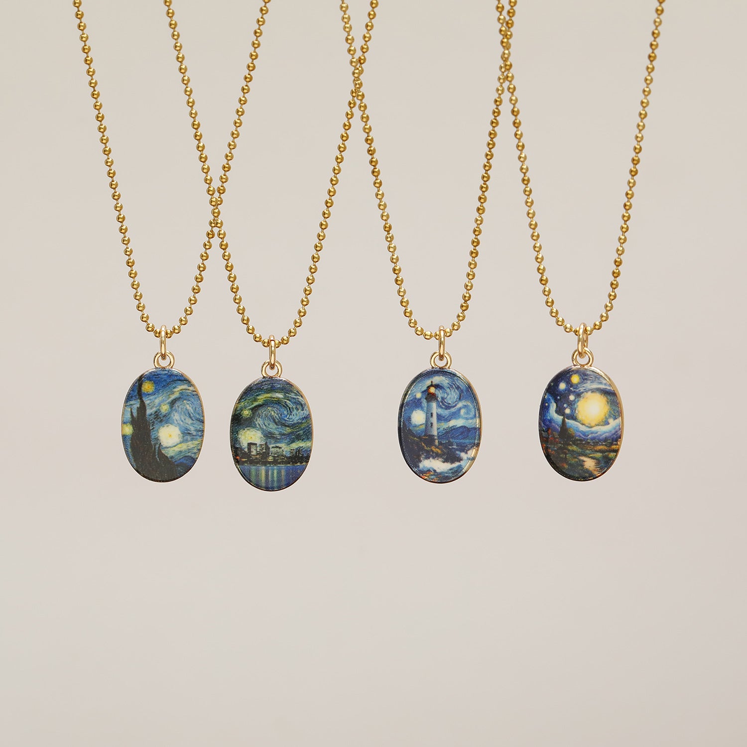 Wholesale 18k Van Gogh Starry Night and Moon Night Gemstone Pendant Necklace