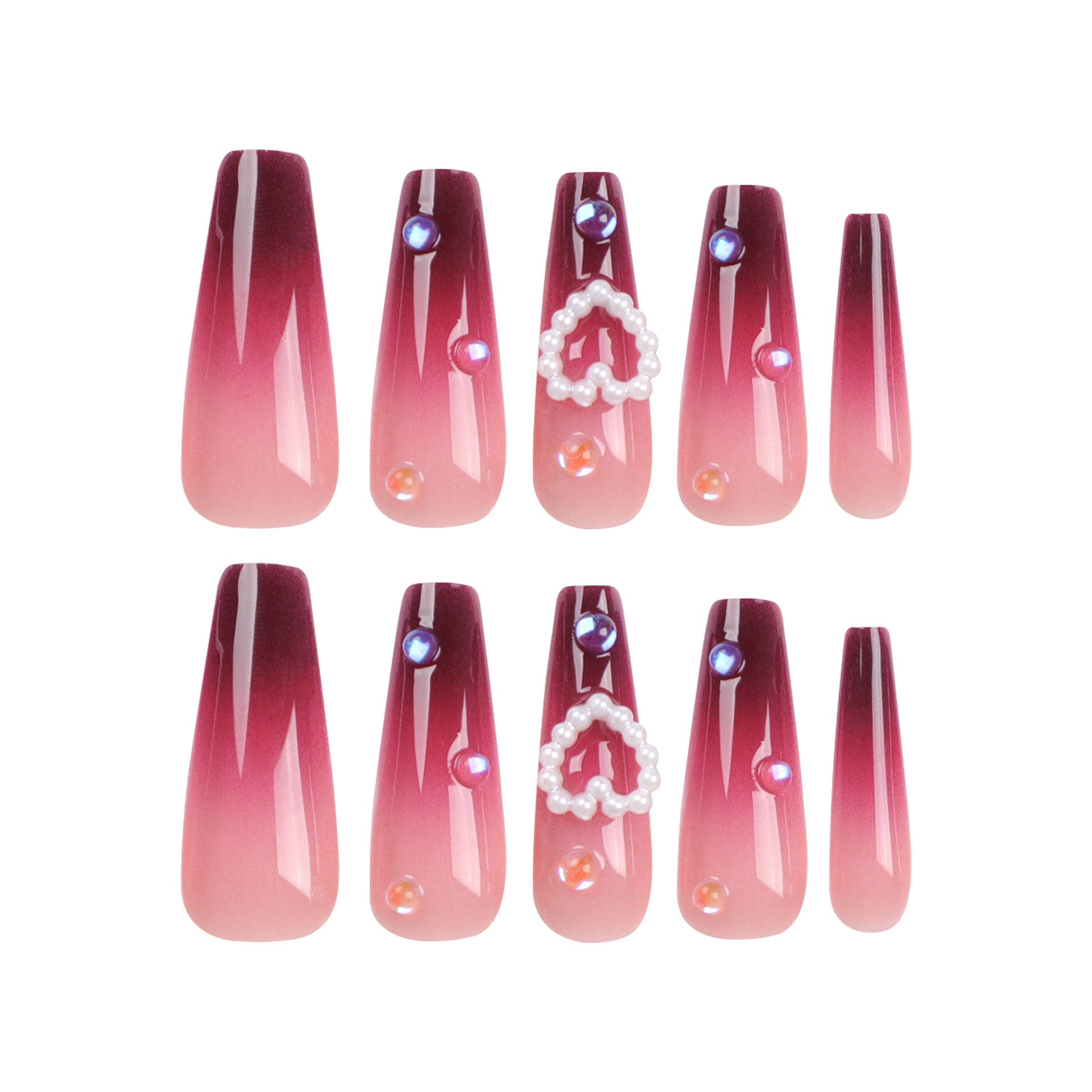 Wholesale 24 Pieces/box Gradient Burgundy Press-on Nails Kits Nail Stickers ACC-NS-LeFan052