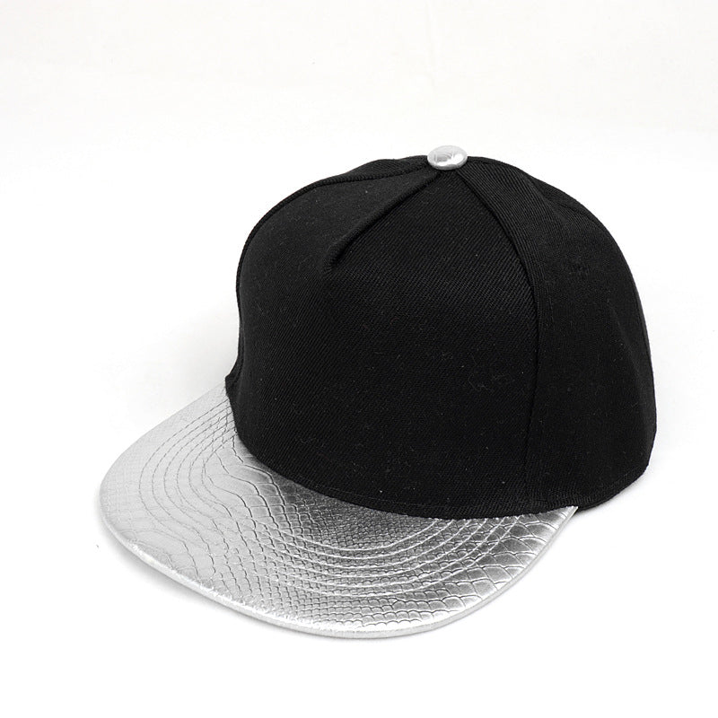 Wholesale Flat Brim Hat PU leather color matching hip hop hat  baseball cap
