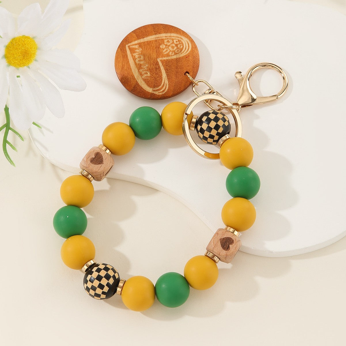 Wholesale  Wooden Bead Silicone Bracelet Keychains