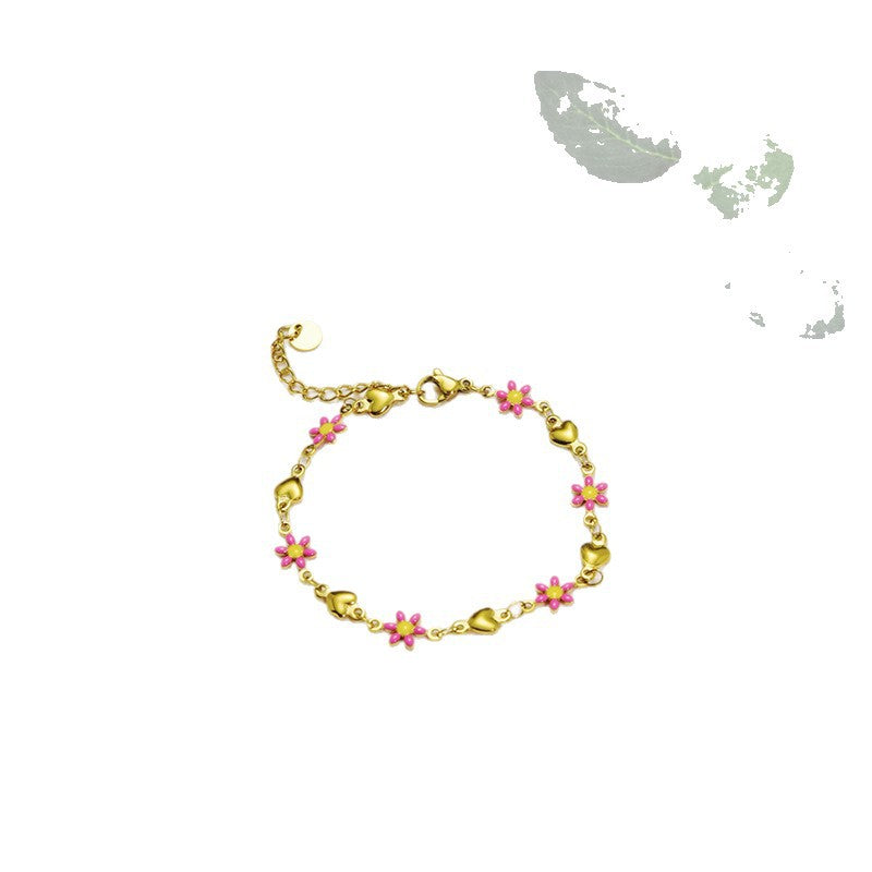 Wholesale Titanium Steel Flower Fashion New Oil Dropping 18K Gold Bracelet