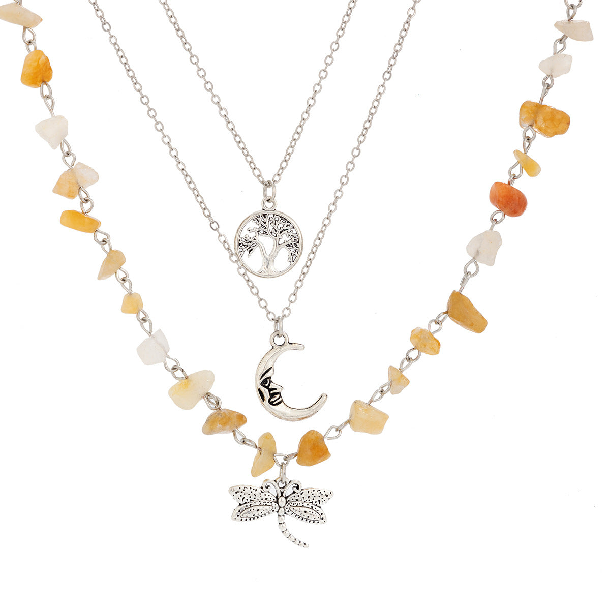Wholesale Retro Moon Zircon Necklace Mint Green Leaf Design Layering Jewelry Fashion Accessory