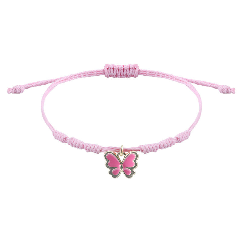 Wholesale  pink clover love woven bracelet pink butterfly bracelet