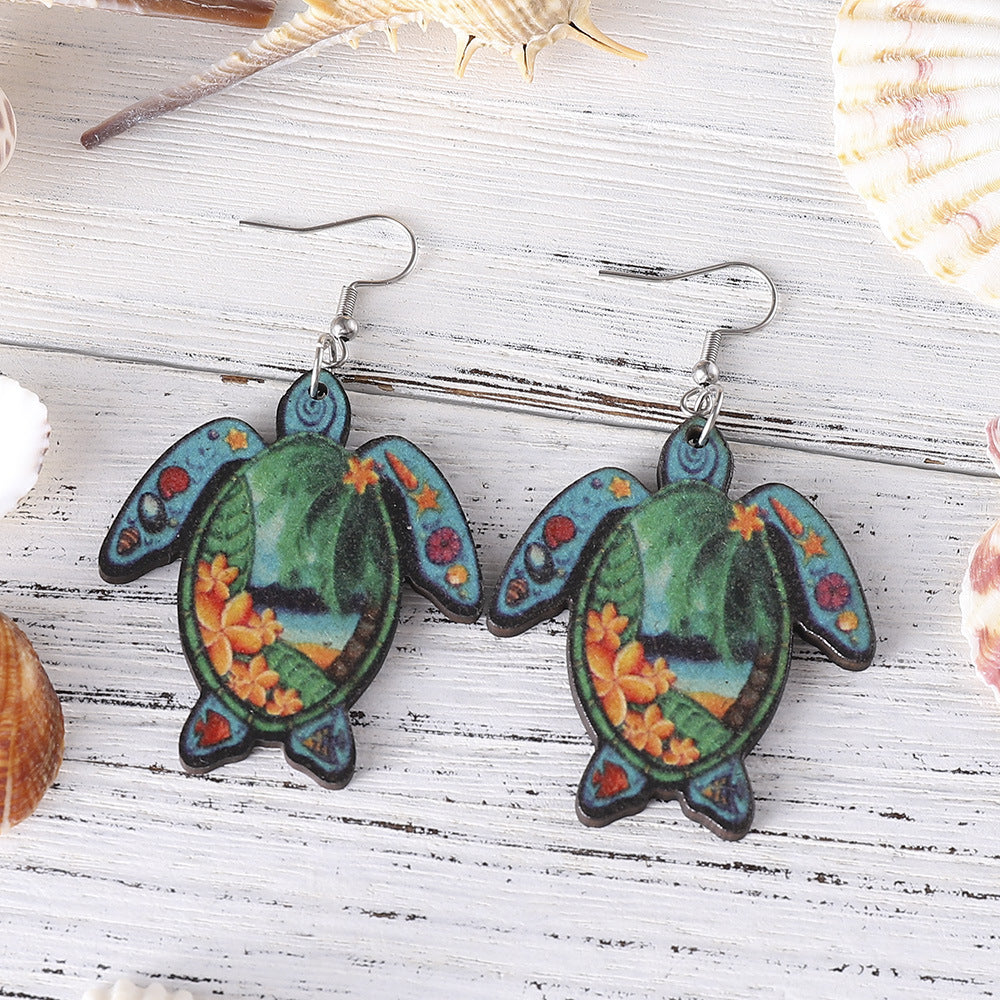 Wholesale Ethnic Style Turtle Earrings Holiday Style Turtle Wooden Earrings ACC-ES-ChuLian002