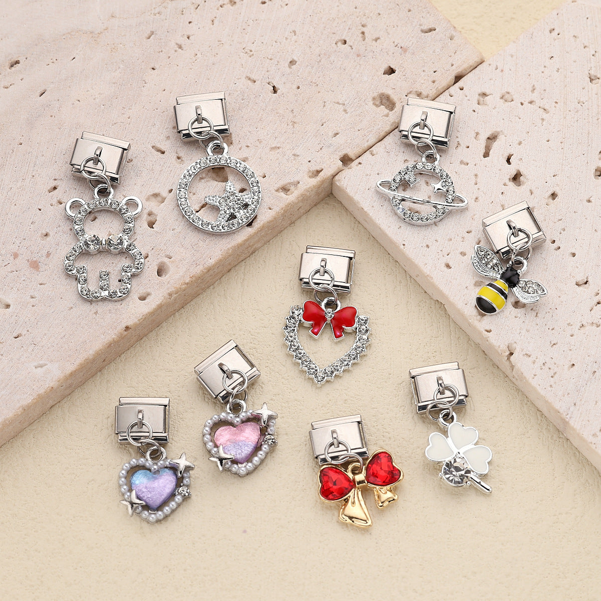 Wholesale 10pcs Italian Charm Bracelet 9mm DIY Splicing Cherry Pepper Flower Pendant Stainless Steel Composable Bracelet