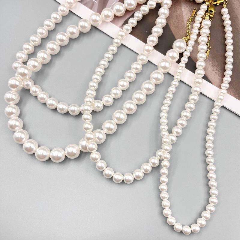 Wholesale French Glass Pearl 16 inch Long Necklace Light Luxury Clavicle Chain Titanium Steel Lobster Clasp ACC-NE-LaoY001