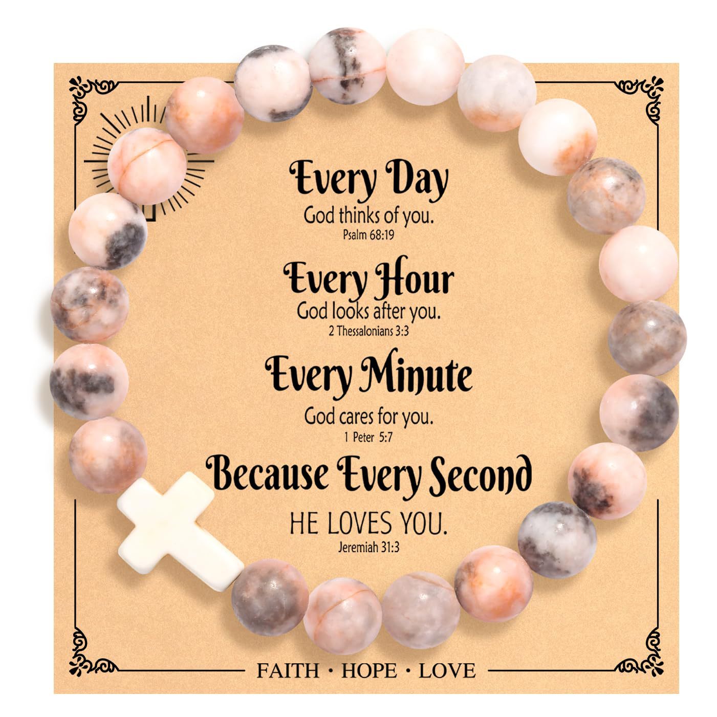 Wholesale Pink Zebra Cross Pendant Bracelet Natural Stone Women' s Jewelry Accessory Gift