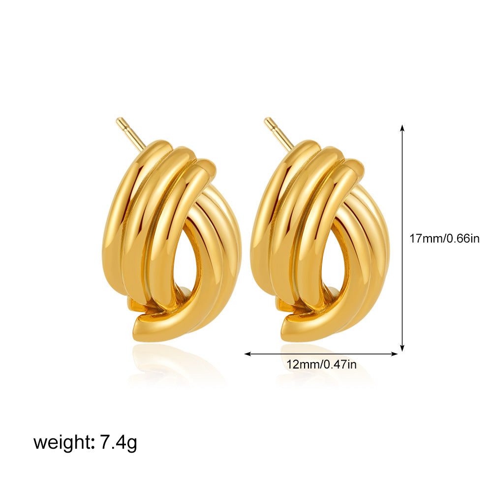 Wholesale  14k gold pleated geometric lines thread earrings