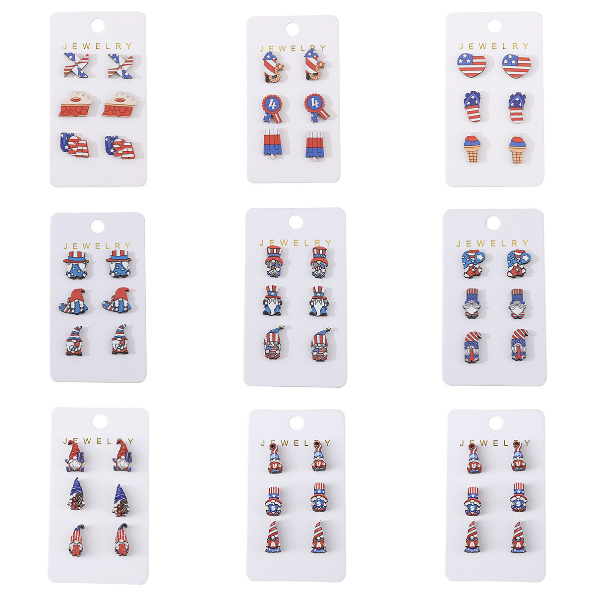 Wholesale Red and White Striped Star Slippers Love American Independence Day Wooden Earnail Set ACC-ES-ChuLian010