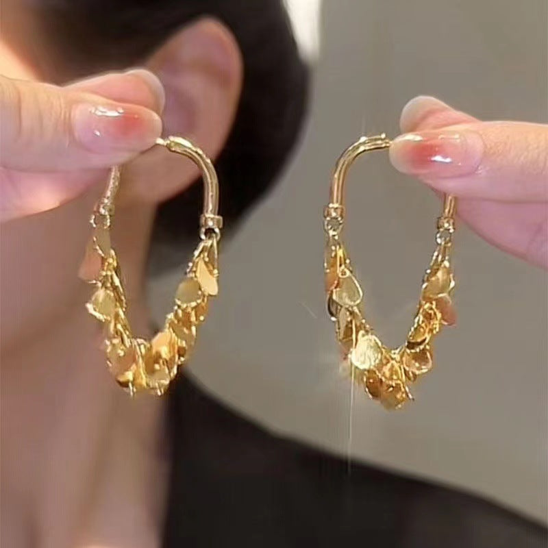 Wholesale Silver Needle leaves sequins tassel geometric earrings