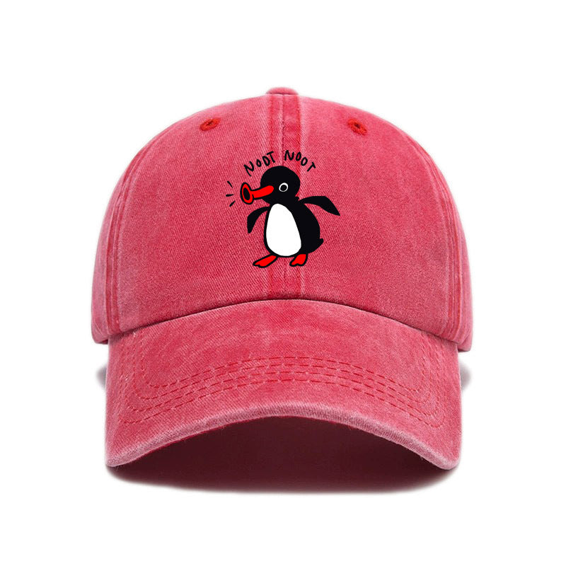 Wholesale  Curved Brim Washed Cotton Cartoon Print Penguin Baseball Cap