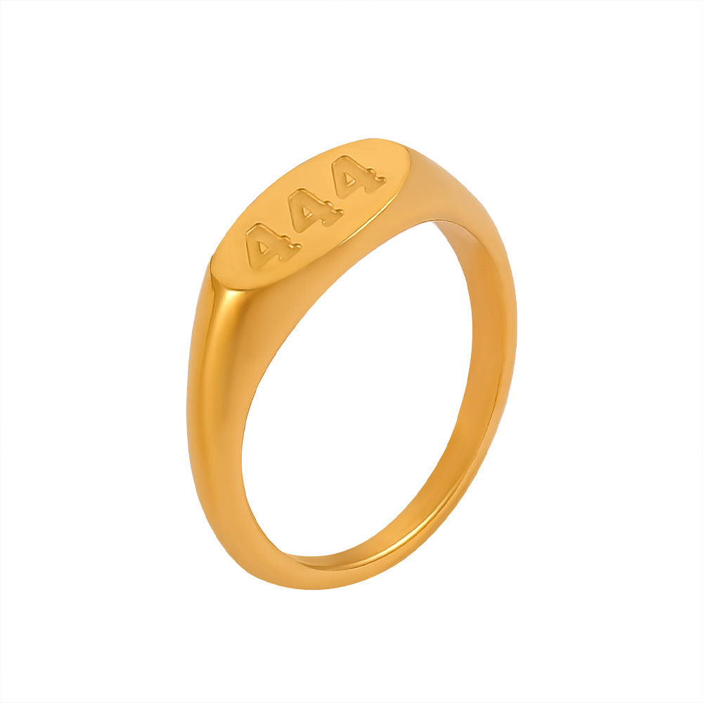 Wholesale Titanium Steel 18K Gold Plated Oval Number Rings ACC-RS-OMK002