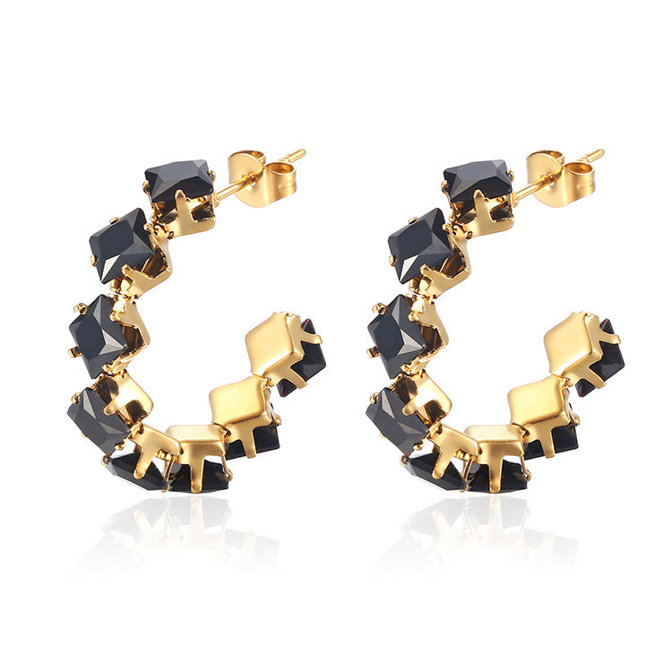 Wholesale Square Claw Zircon Earrings Stainless Steel Jewelry Accessory