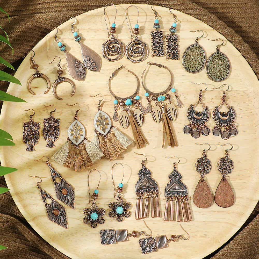 Wholesale Retro Bohemian Earrings Maillard Color Trendy Fashion Accessory for Autumn Winter
