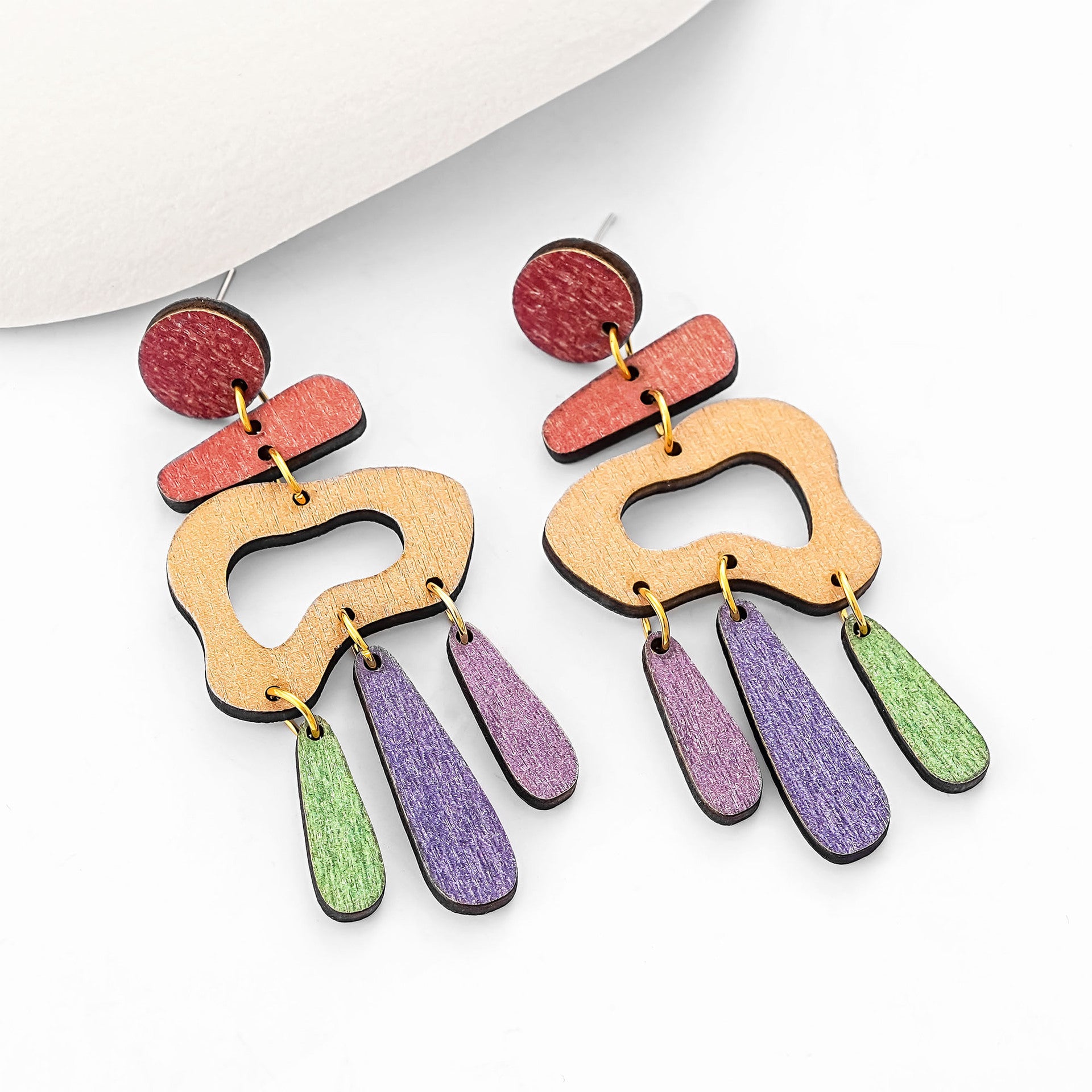 Wholesale  personality color irregular graphic stitching earrings