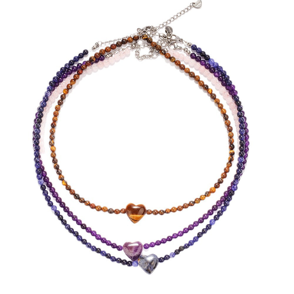 Wholesale Heart-shaped Tiger Eye Beaded Necklace