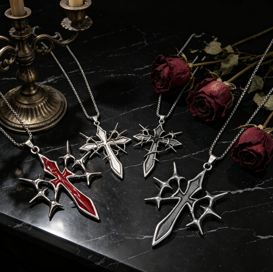 Wholesale Gothic Hip Hop Cross Necklace Silver Stainless Steel Men S Pendant Fashion Jewelry Gift