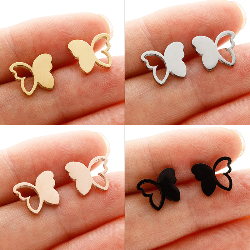 Wholesale Stainless Steel Gold Butterfly Earrings with Ear Cuff French Minimalist Fashion Jewelry Accessory Boutique Gift
