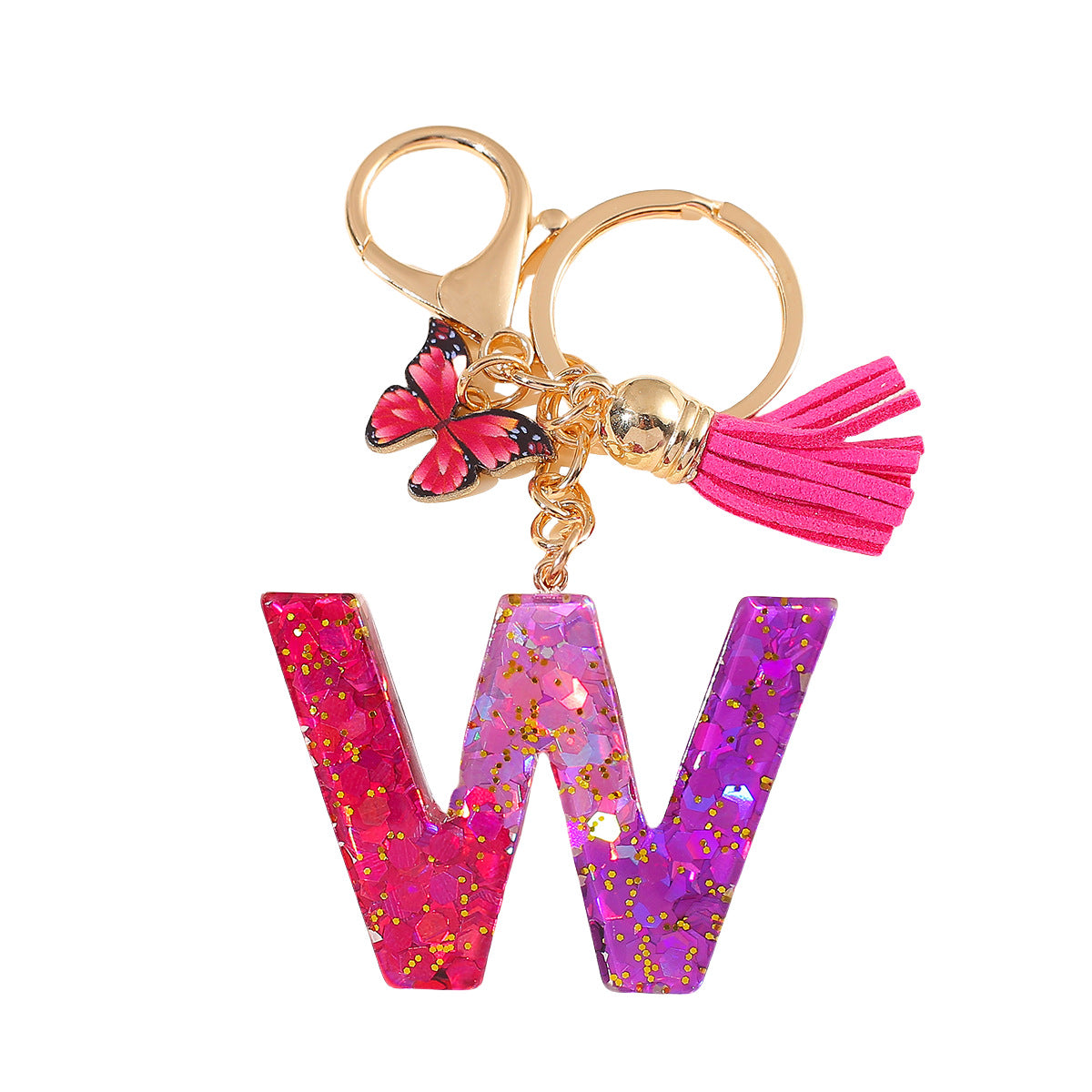 Wholesale 26 glue gradient sequin letter keychain