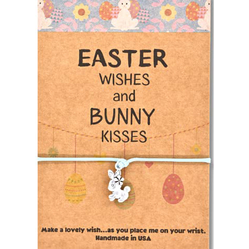 Wholesale Handmade Woven Flower Love Heart Alloy Easter Rope Woven Bunny Bracelet