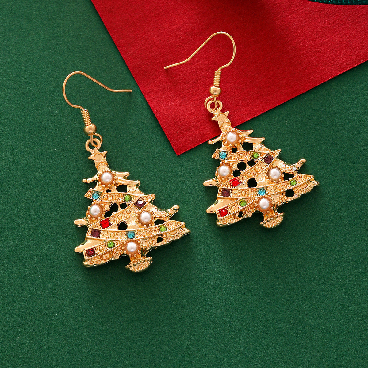 Wholesale Christmas Tree Pearl Color Diamond Earrings