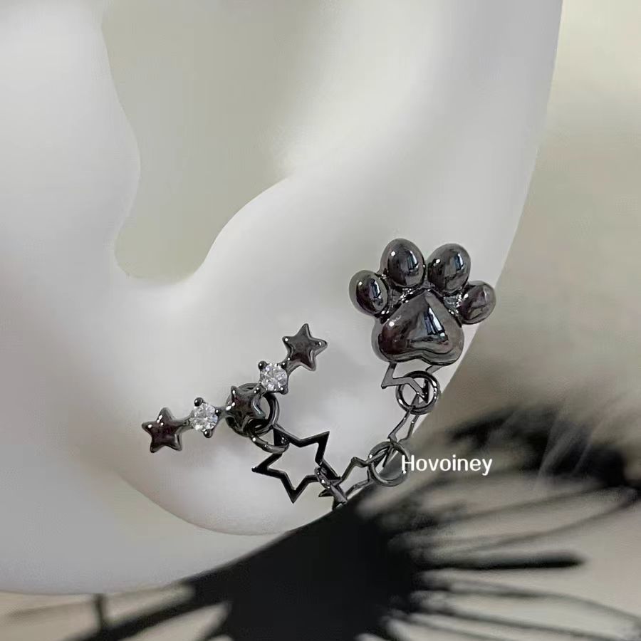 Wholesale cat claw star chain ear bone stud double earrings