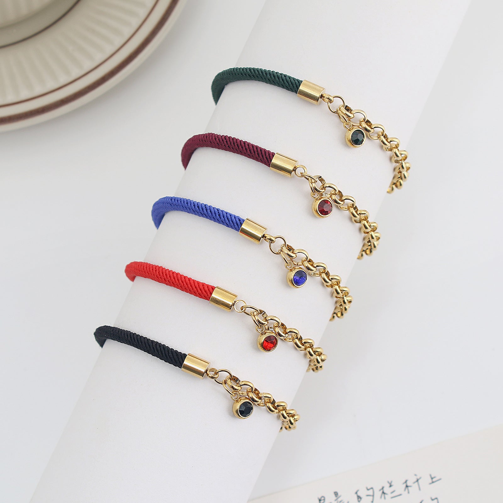 Bracelet pendentif diamant en acier inoxydable à double corde en gros plaqué or