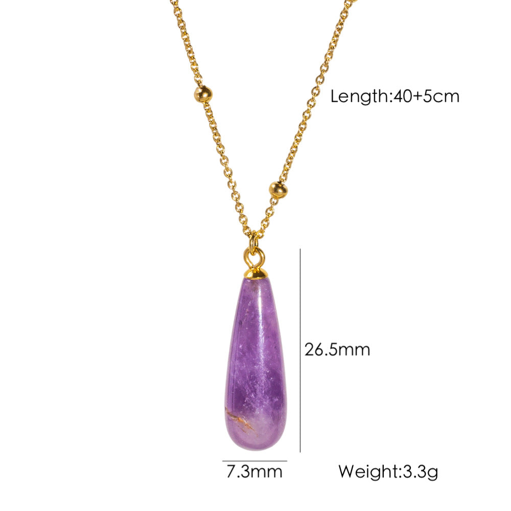 Wholesale Drop-shaped Natural Stone Pendant Stainless Steel Necklace