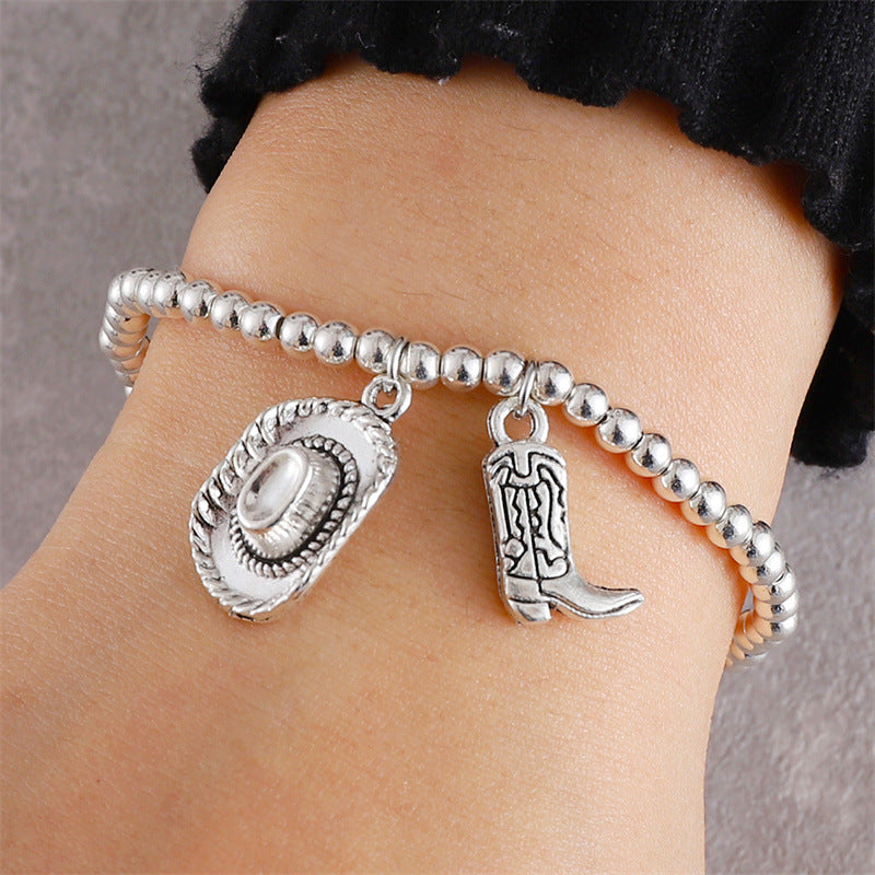 Wholesale  fashion  western Denim theme cowboy hat cowboy boots bracelet