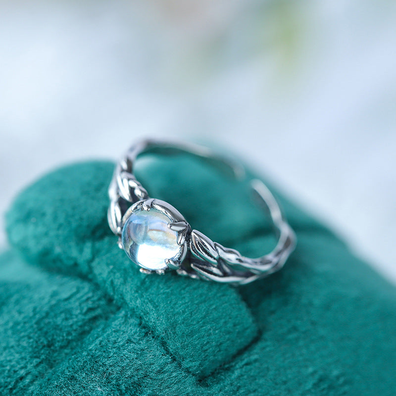 Wholesale s925 sterling silver moonstone open adjustable ring