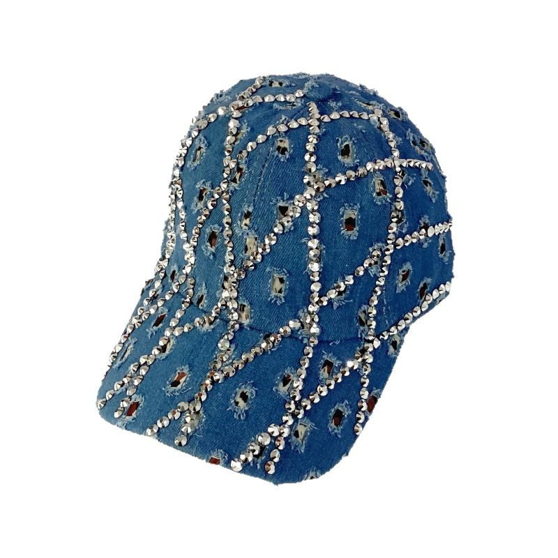 Wholesale  Ripped Leopard Washed Cowboy Hat  Diamond Rhinestone Fashion Baseball Cap