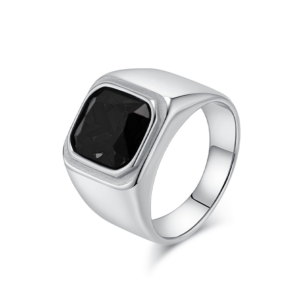 Wholesale Square Black Stone Geometric Ring Stainless Steel 18K Gold Plated Men S Fashion Jewelry Gift For Boutique Resale
