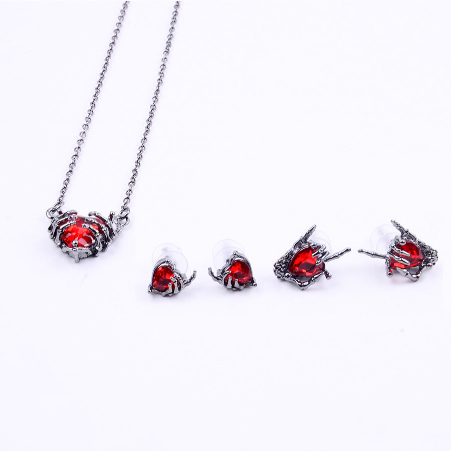 Wholesale Dark Punk Rhinestone Heart Necklace And Earring Set Trendy Jewelry Accessory For Party Wear Boutique Resale