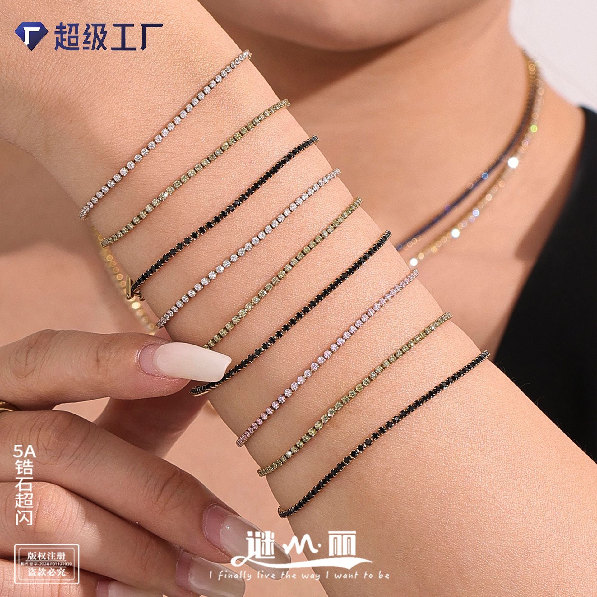 Wholesale Dopamine Style Diamond Encrusted Tennis Chain Bracelet Stainless Steel Zircon Jewelry Gift