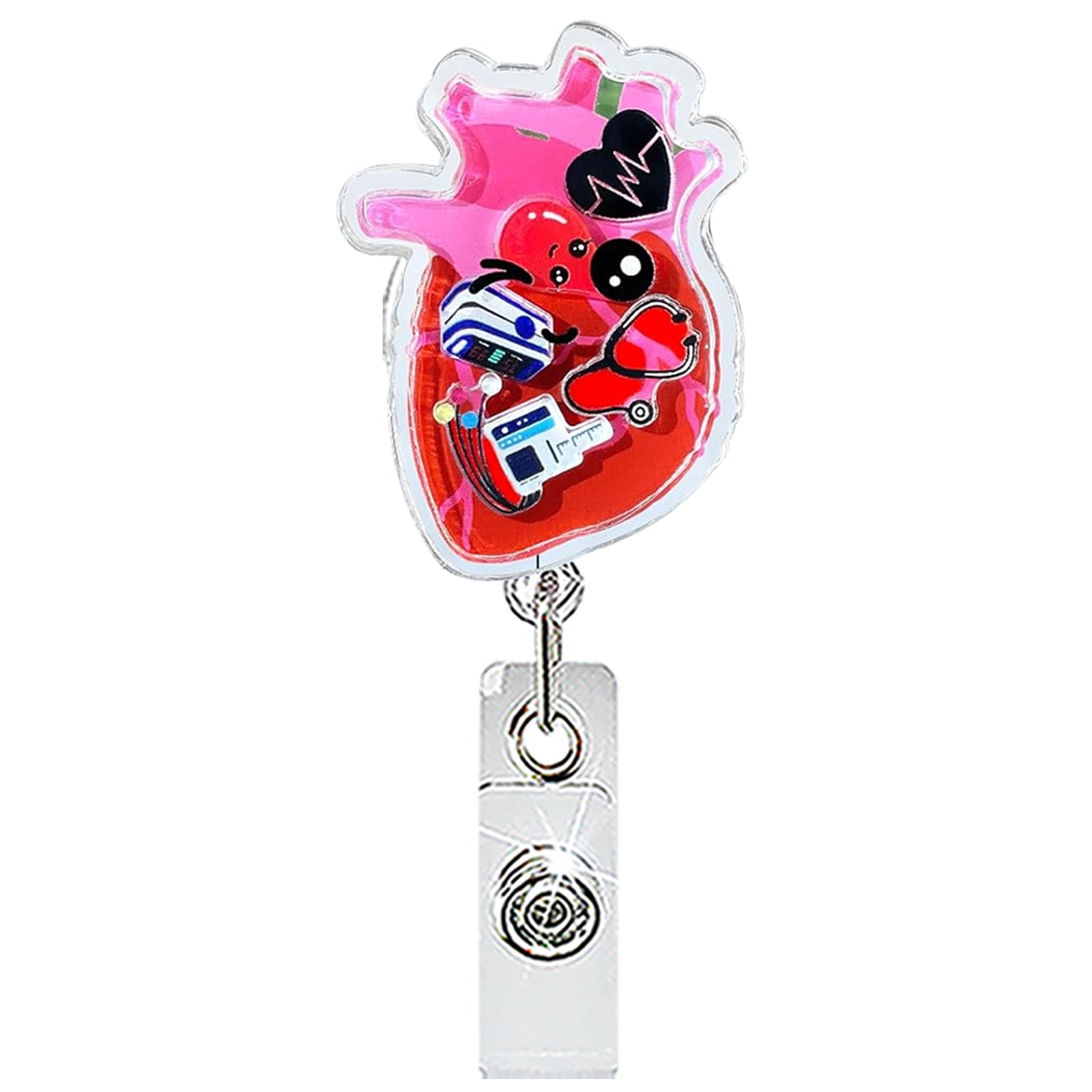 Wholesale Cute Acrylic Heart-Shaped Retractable Badge Holder - Pill Bottle Design for Doctor Nurse,  Rotating Clip,  Gift