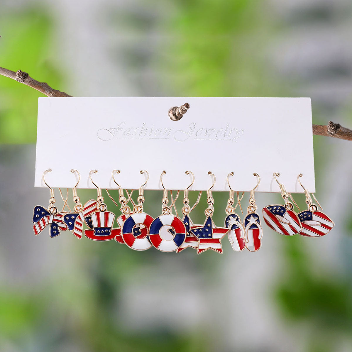 Wholesale Independence Day Red, White and Blue Star Striped American Flag Earrings Set