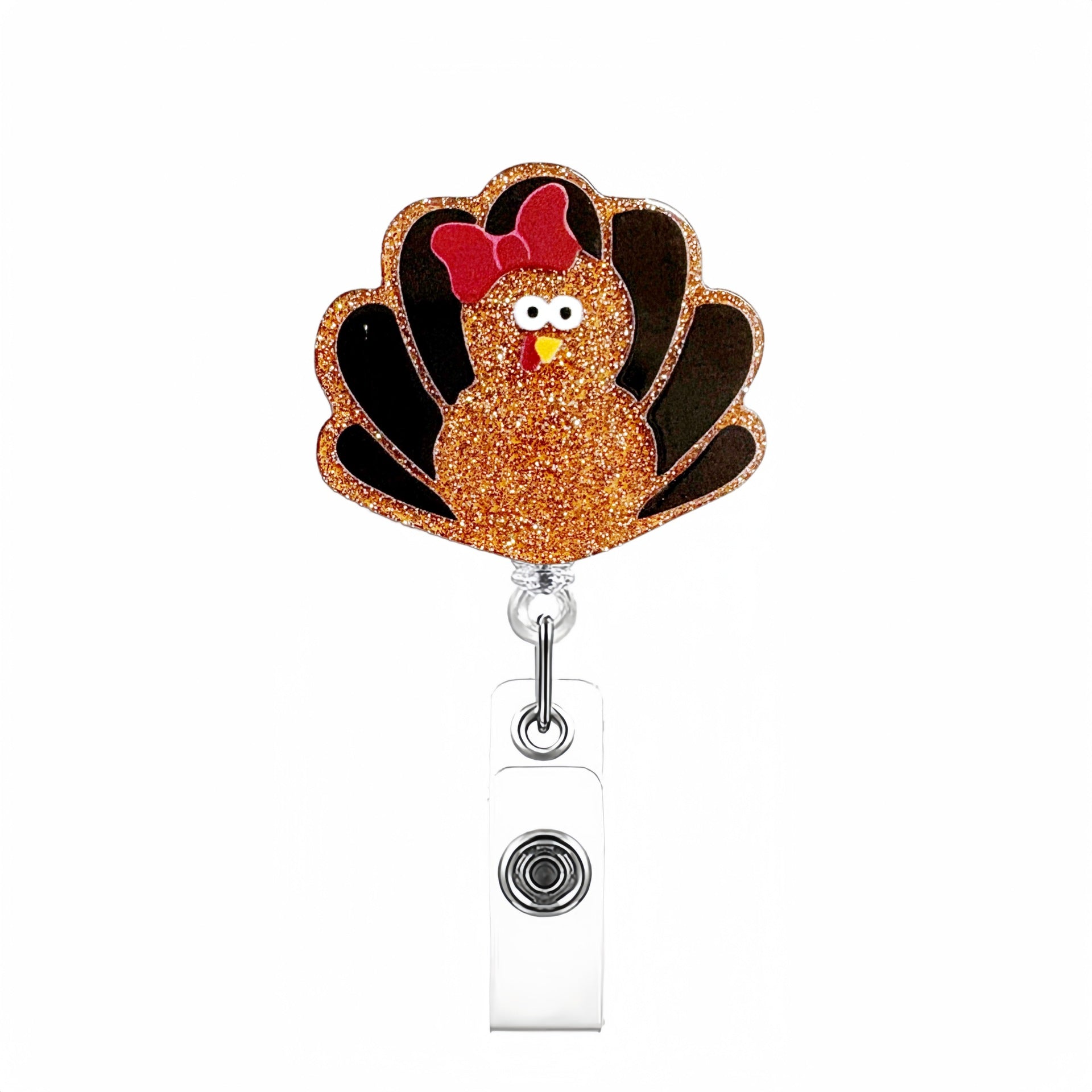 Wholesale Acrylic Red Leaf Thanksgiving Turkey Rotating Alligator Clip Badge