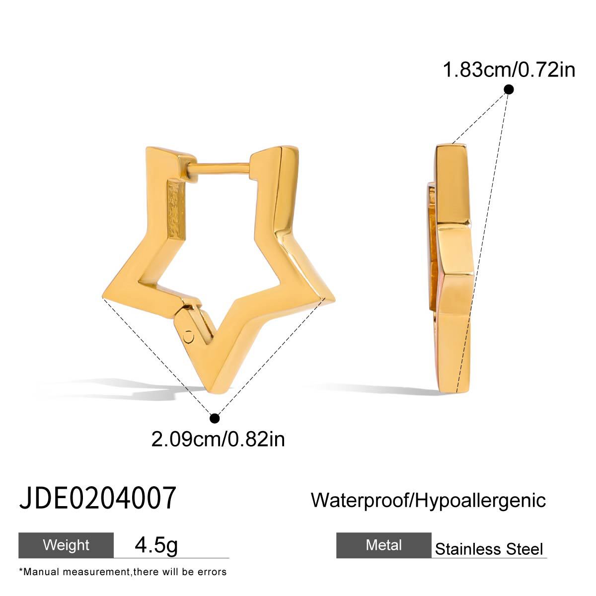 Wholesale 18K Gold Stainless Steel Five-pointed Star Hollow Polished Earrings